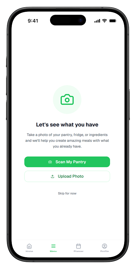 Grocery shopping with smartphone showing MEALMO recommendations
